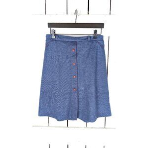 Vintage blue denim knit button down knee length skorts skirt